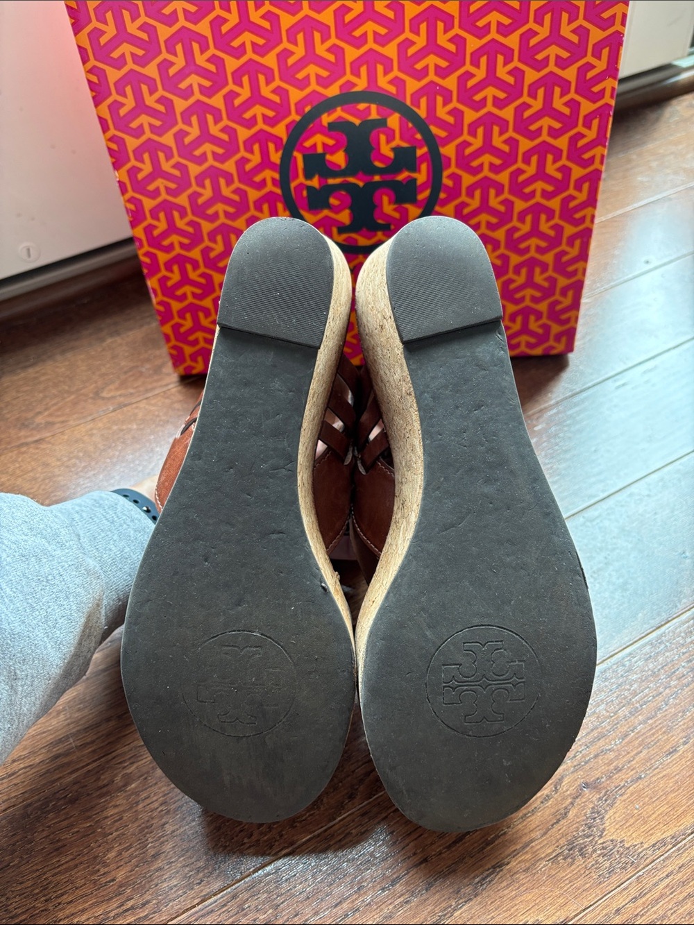 Tory Burch Brown Leather Cork Wedge Sandals - Picture 5 of 9